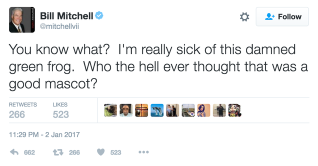 Illustration for article titled Trump Pundit Bill Mitchell Burns His Life Down With Pepe Tweet